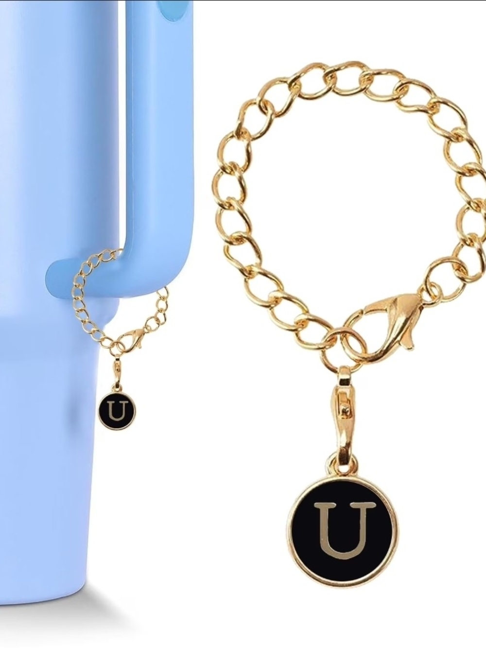 Gold Bottle Cup Chain with Black 'U' Charm